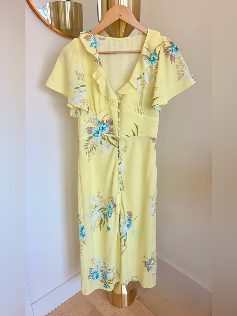 Urban Outfitters Yellow Floral Ruffle Maxi Dress